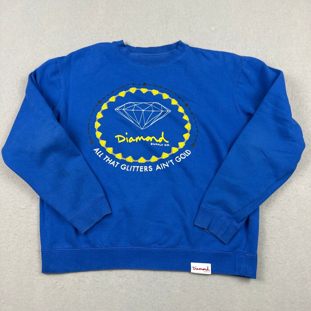 Diamond Supply Sweatshirt Men Large Blue Yellow Graphic Crewneck Pullover L *
